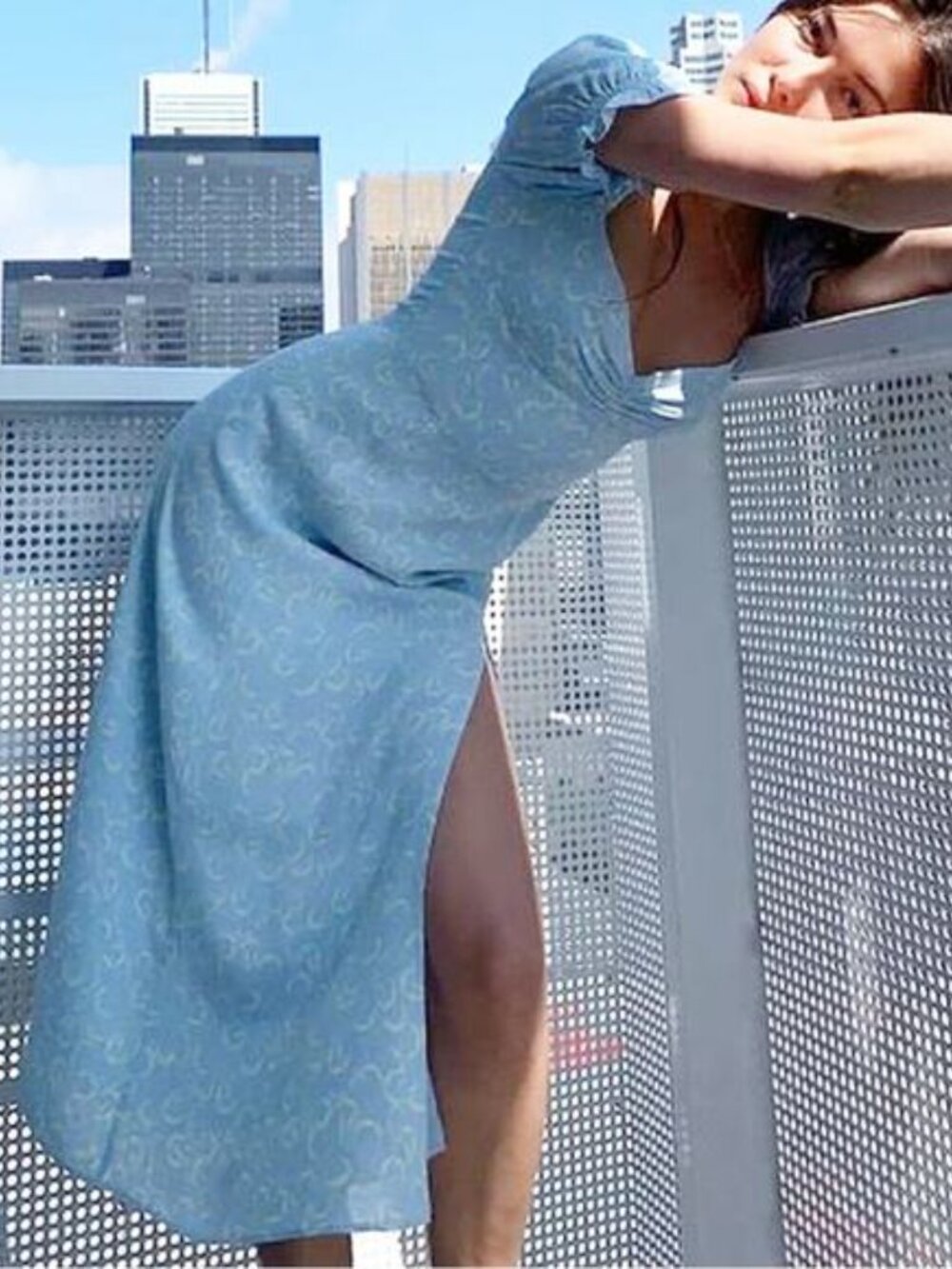 Aritzia Light Blue Floral Midi Dress